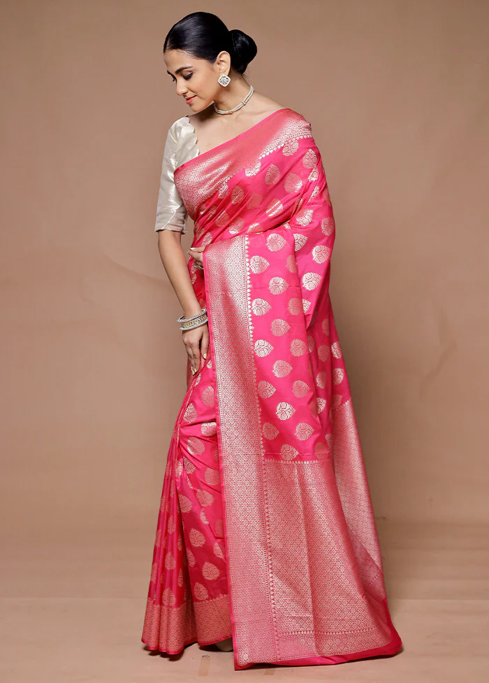 Pink Uppada Silk Saree With Blouse Piece - Image 4