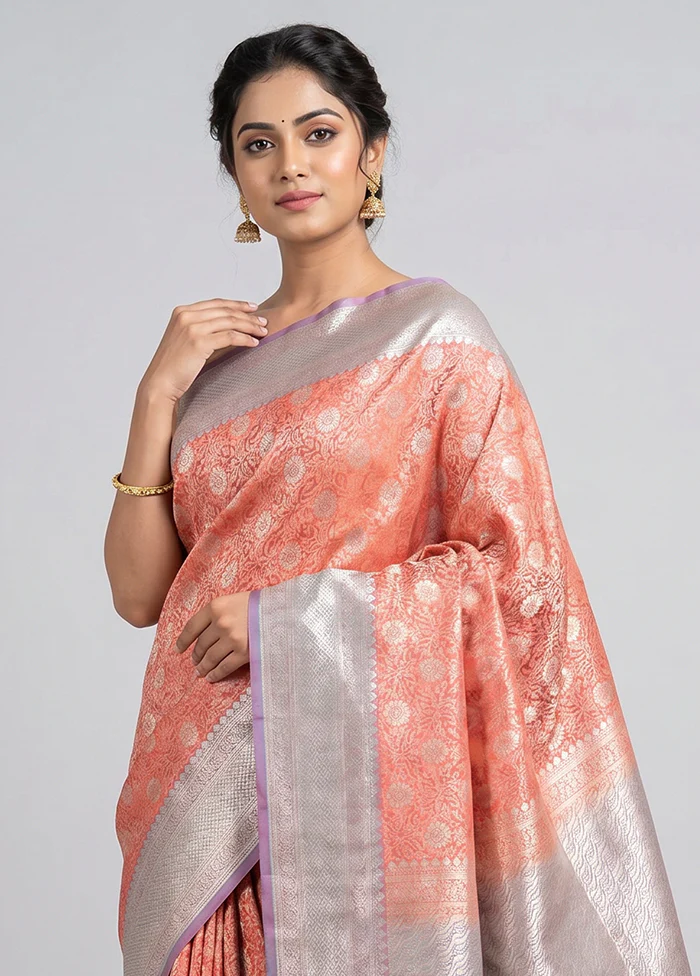 Pink Uppada Silk Saree With Blouse Piece - Image 2
