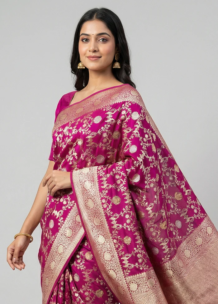 Pink Uppada Silk Saree With Blouse Piece - Image 2