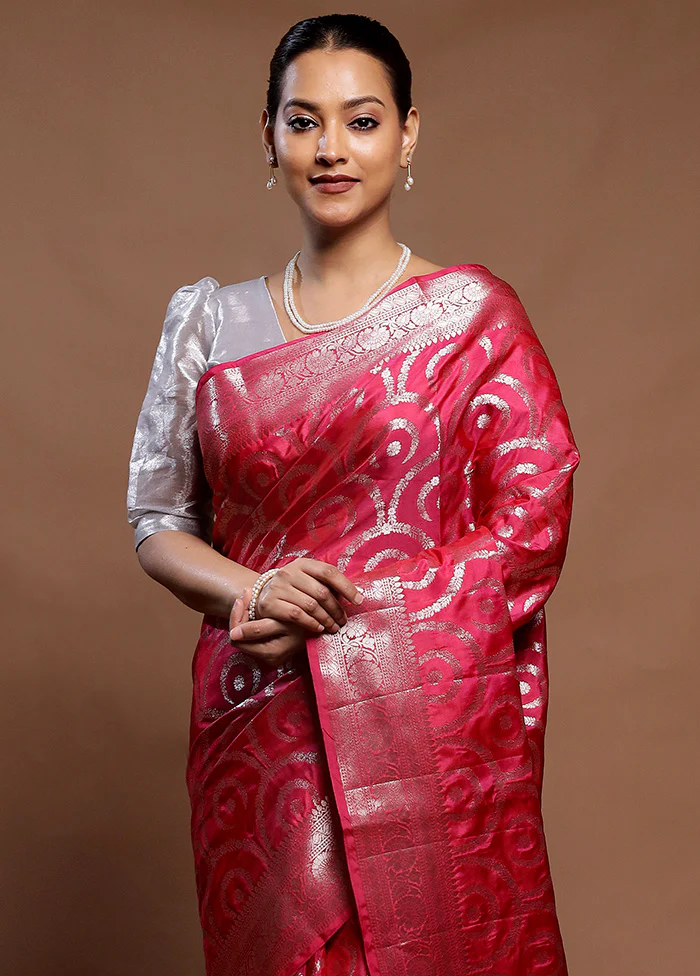 Pink Uppada Silk Saree With Blouse Piece - Image 2