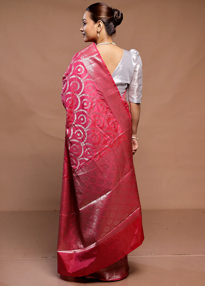 Pink Uppada Silk Saree With Blouse Piece - Image 3