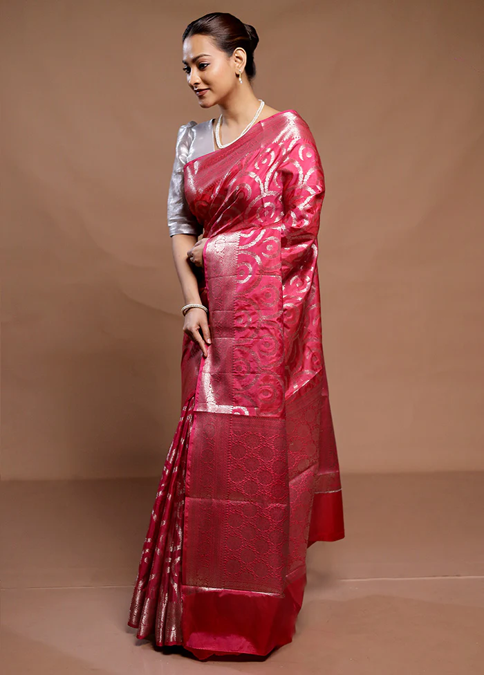 Pink Uppada Silk Saree With Blouse Piece - Image 4