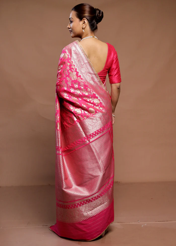 Pink Uppada Silk Saree With Blouse Piece - Image 3