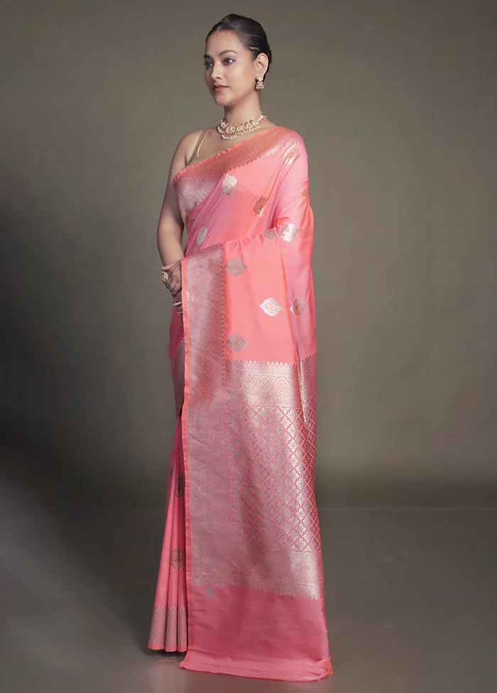 Pink Uppada Silk Saree With Blouse Piece - Image 4