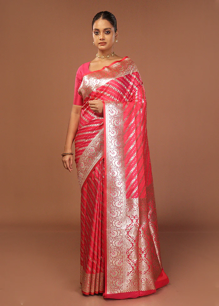 Pink Uppada Silk Saree With Blouse Piece - Image 2