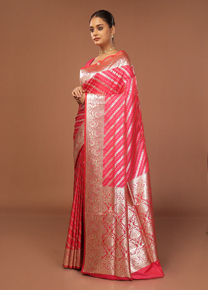 Pink Uppada Silk Saree With Blouse Piece - Image 4