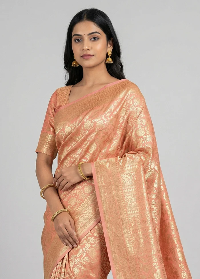 Pink Uppada Silk Saree With Blouse Piece - Image 2