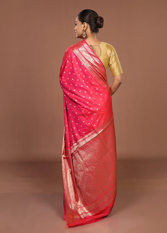 Pink Uppada Silk Saree With Blouse Piece - Image 3