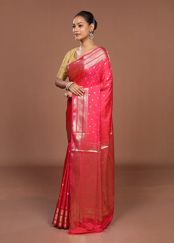 Pink Uppada Silk Saree With Blouse Piece - Image 4