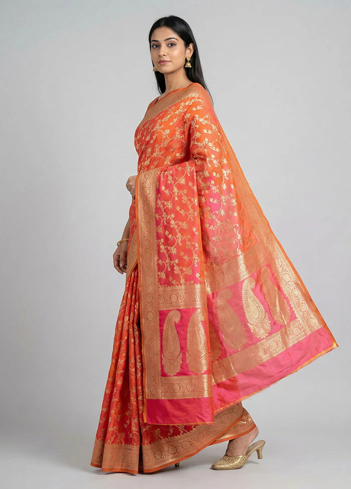 Pink Uppada Silk Saree With Blouse Piece