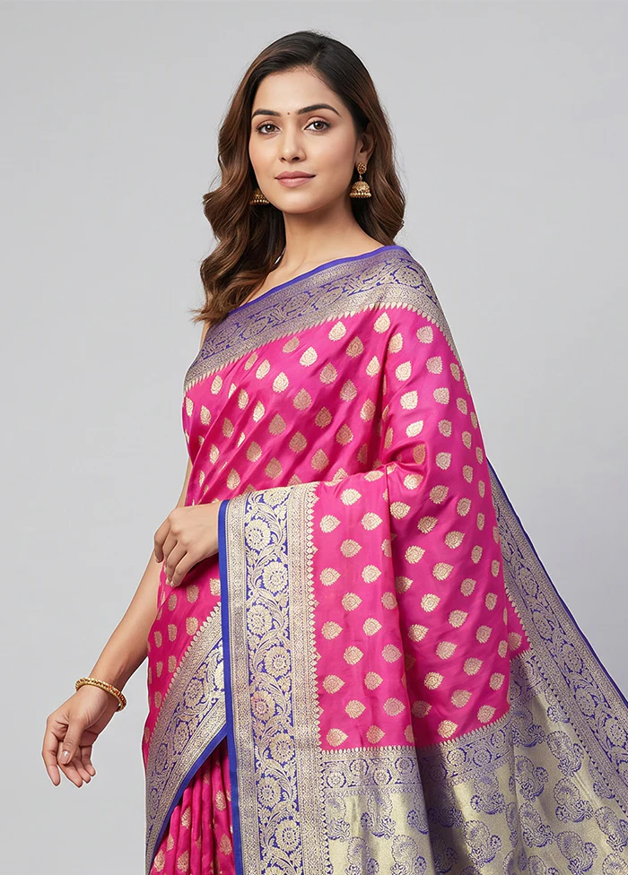 Pink Uppada Silk Saree With Blouse Piece - Image 2