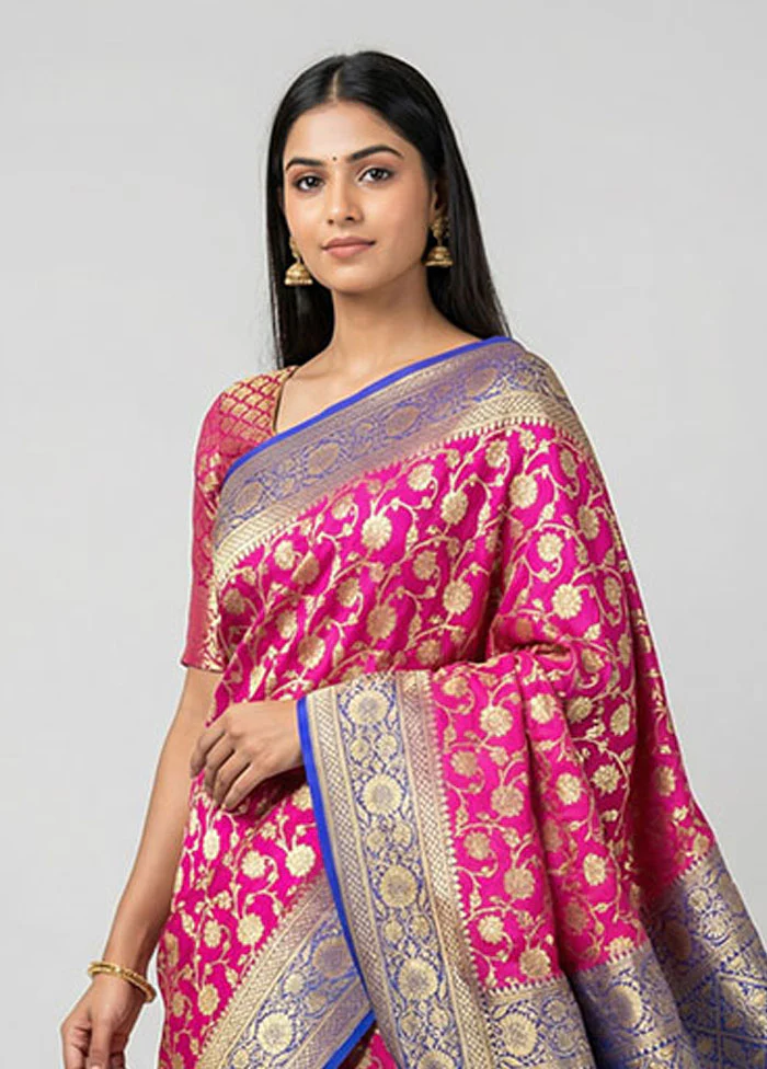 Pink Uppada Silk Saree With Blouse Piece - Image 2