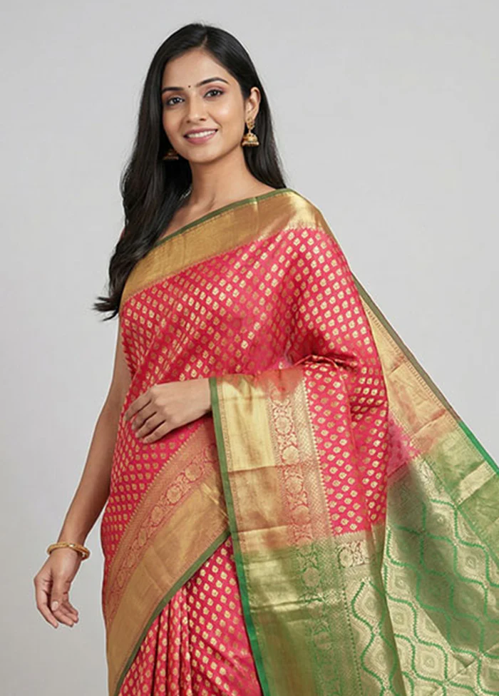 Pink Uppada Silk Saree With Blouse Piece - Image 2