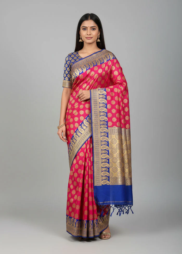 Pink Uppada Silk Saree With Blouse Piece