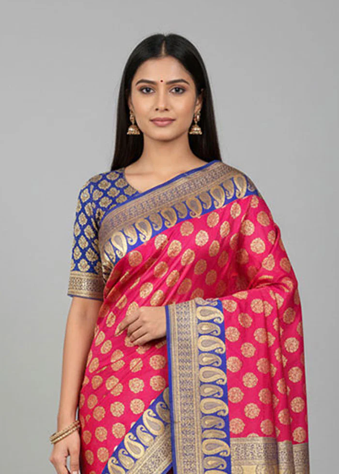 Pink Uppada Silk Saree With Blouse Piece - Image 2