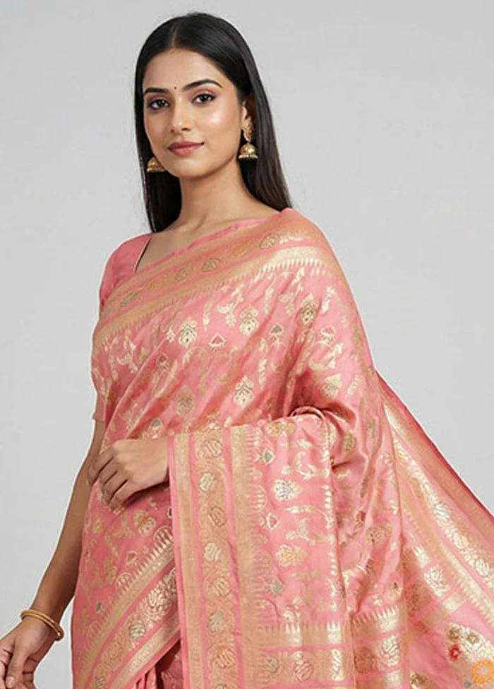Pink Uppada Silk Saree With Blouse Piece - Image 2