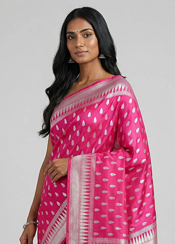 Pink Uppada Silk Saree With Blouse Piece - Image 2