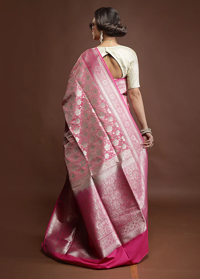 Pink Uppada Silk Saree With Blouse Piece - Image 3