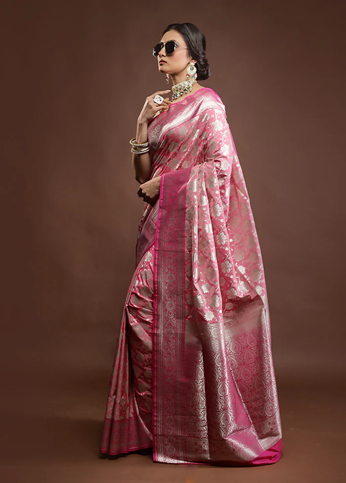Pink Uppada Silk Saree With Blouse Piece - Image 4
