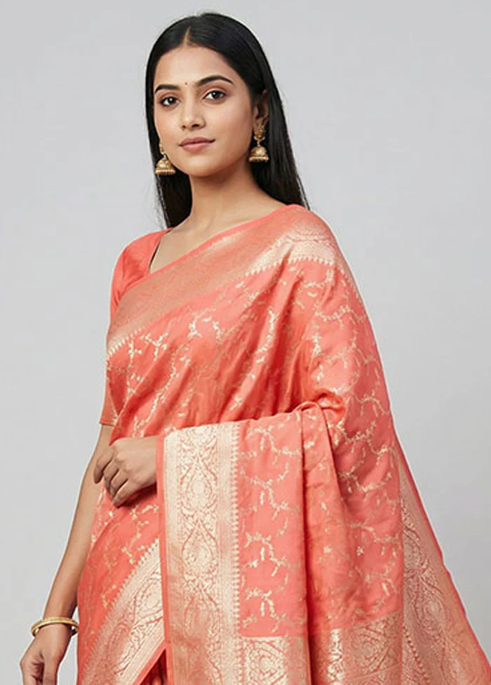 Pink Uppada Silk Saree With Blouse Piece - Image 2