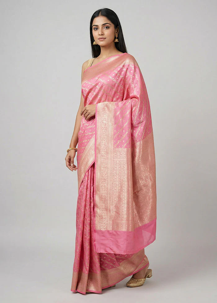 Pink Uppada Silk Saree With Blouse Piece