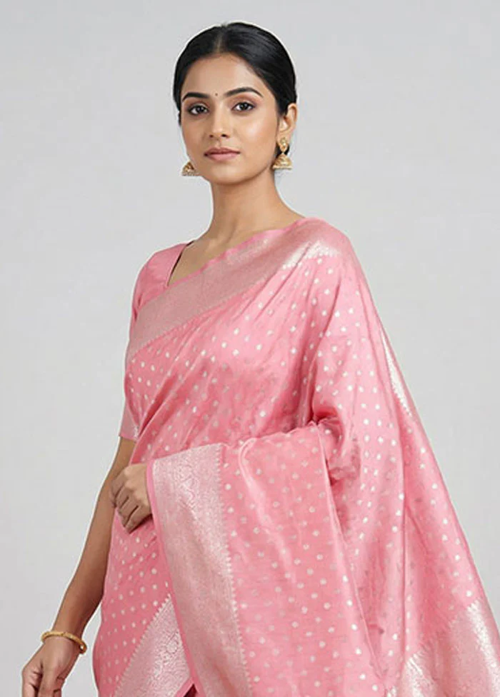 Pink Uppada Silk Saree With Blouse Piece - Image 2