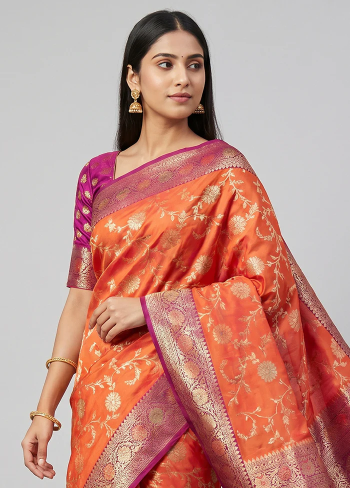 Pink Uppada Silk Saree With Blouse Piece - Image 2