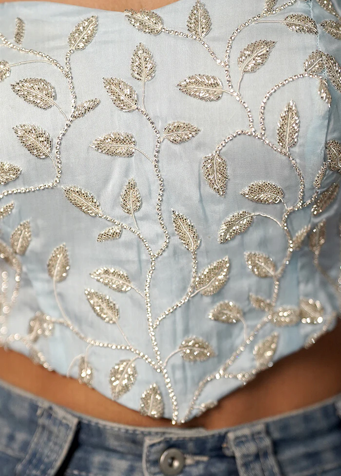 Powder Blue Organza Designer Blouse - Image 4