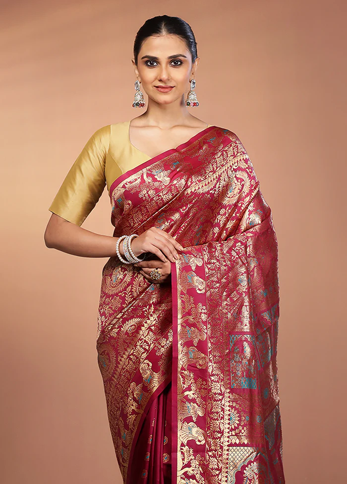 Purple Baluchari Silk Saree With Blouse Piece