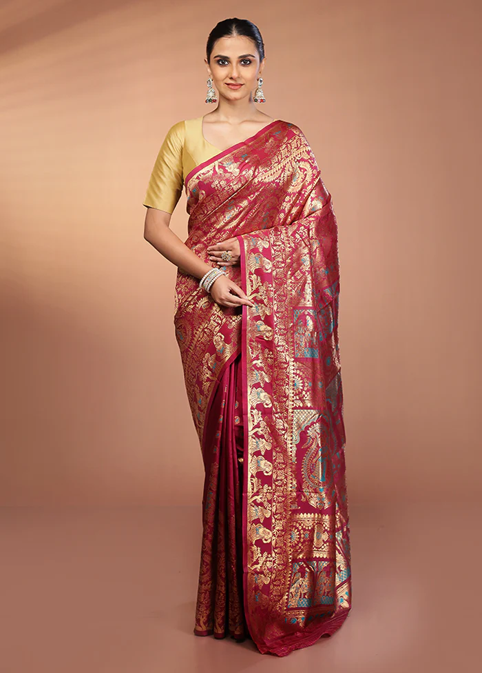 Purple Baluchari Silk Saree With Blouse Piece - Image 2