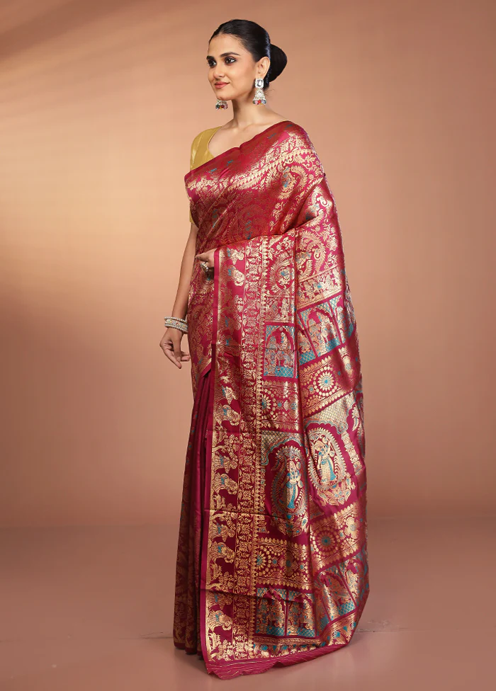 Purple Baluchari Silk Saree With Blouse Piece - Image 4