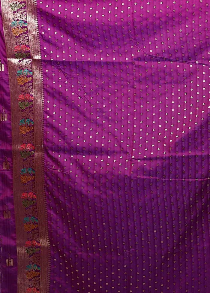 Purple Baluchari Silk Saree With Blouse Piece - Image 6