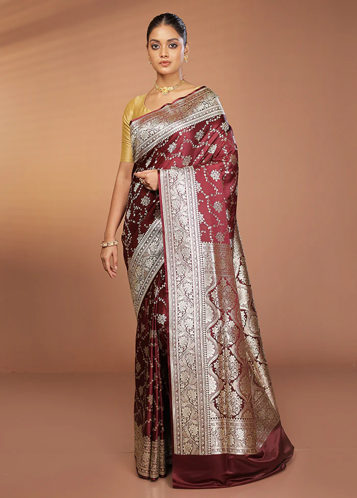 Purple Banarasi Silk Saree With Blouse Piece - Image 2