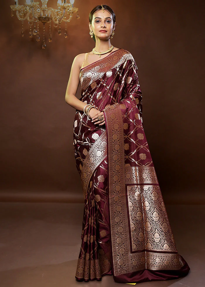 Purple Banarasi Silk Saree With Blouse Piece - Image 2