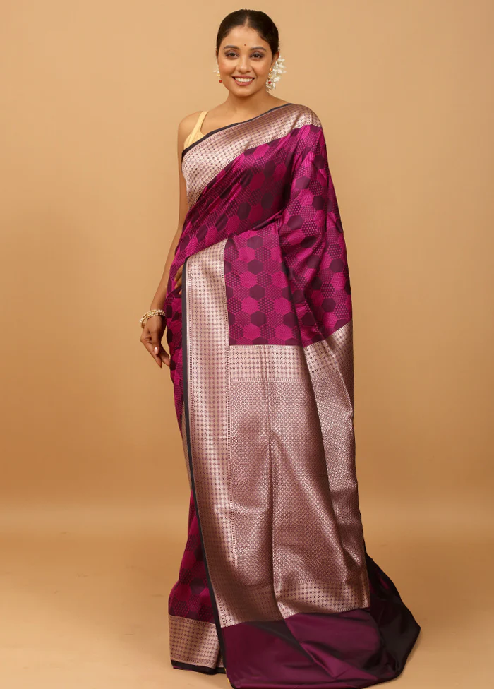 Purple Banarasi Silk Saree With Blouse Piece - Image 2