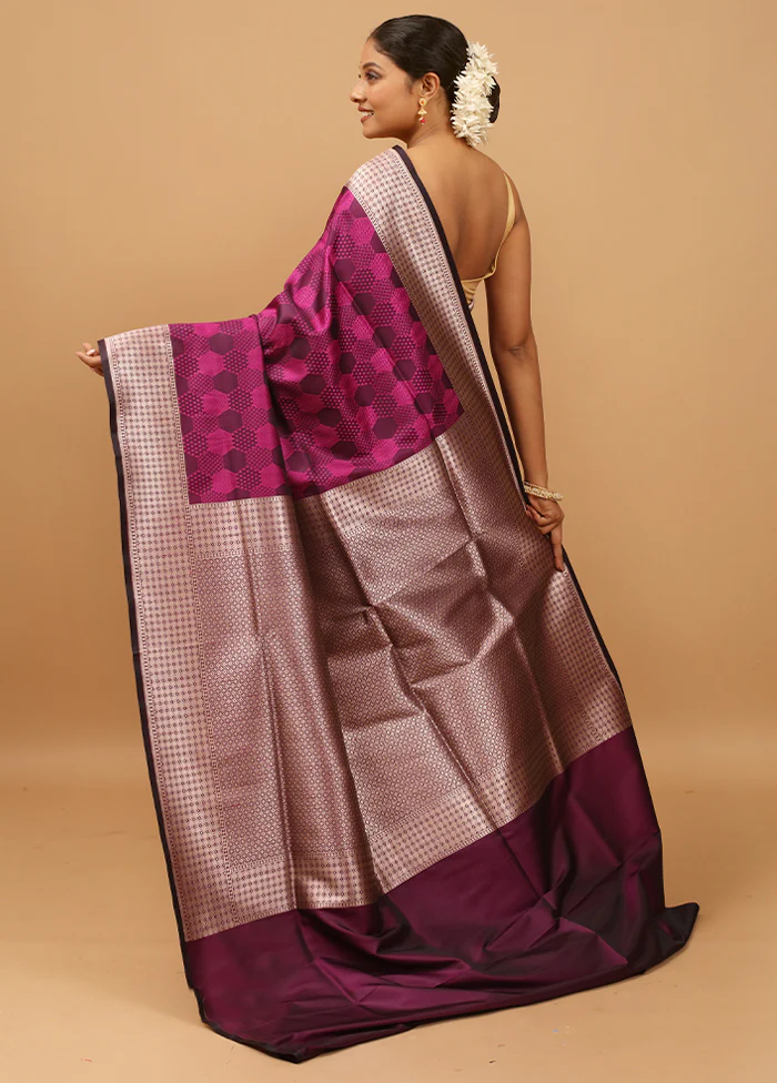 Purple Banarasi Silk Saree With Blouse Piece - Image 3