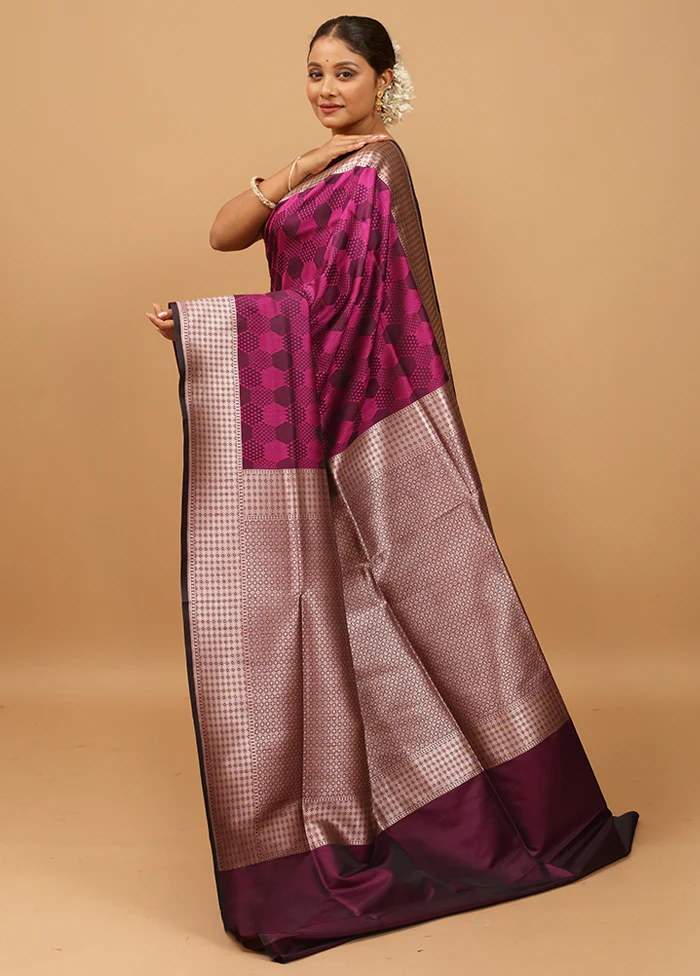 Purple Banarasi Silk Saree With Blouse Piece - Image 4