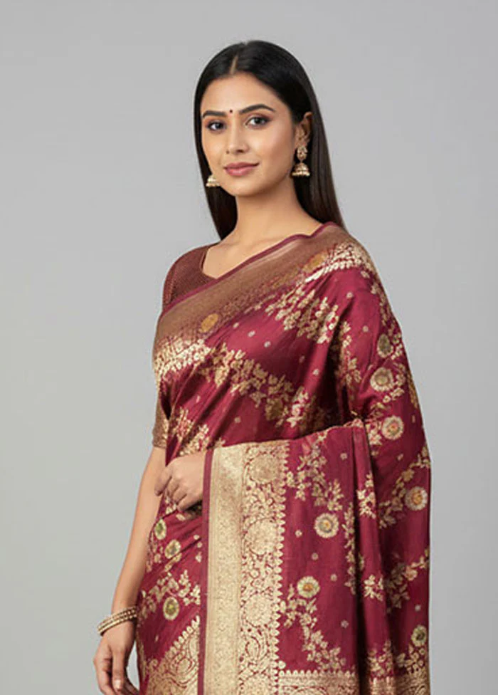Purple Banarasi Silk Saree With Blouse Piece - Image 2