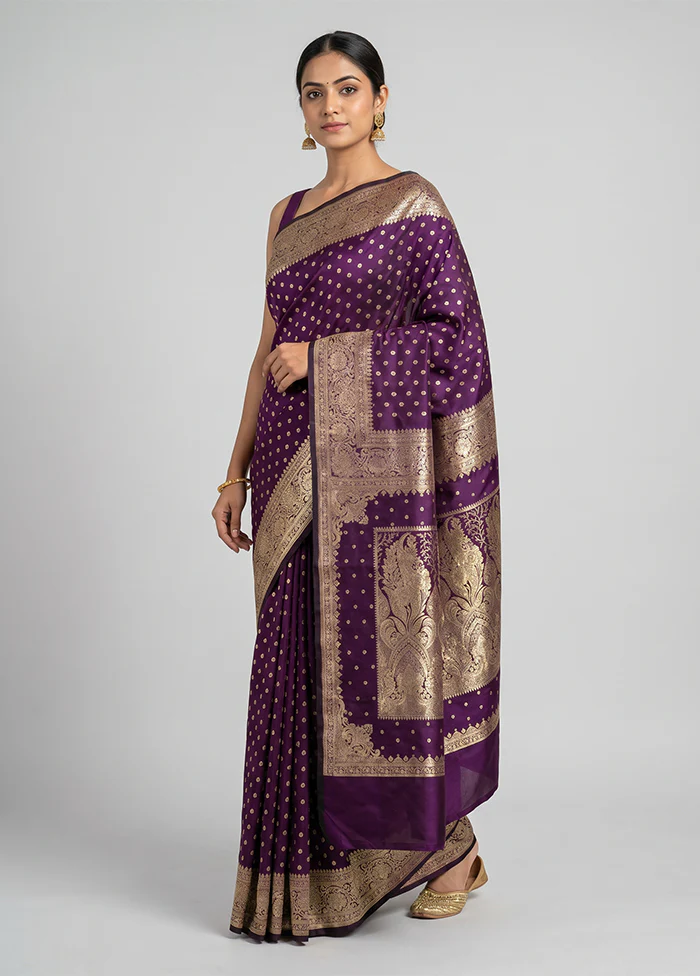 Purple Banarasi Silk Saree With Blouse Piece