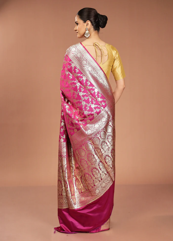 Purple Banarasi Silk Saree With Blouse Piece - Image 3