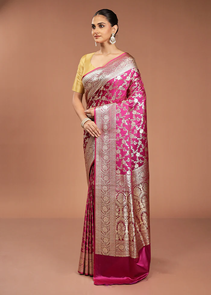 Purple Banarasi Silk Saree With Blouse Piece - Image 4