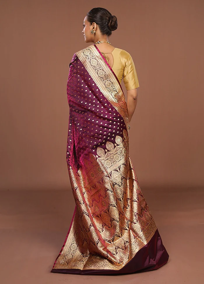 Purple Banarasi Silk Saree With Blouse Piece - Image 3
