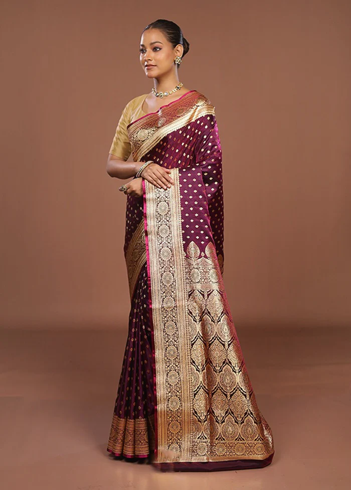 Purple Banarasi Silk Saree With Blouse Piece - Image 4
