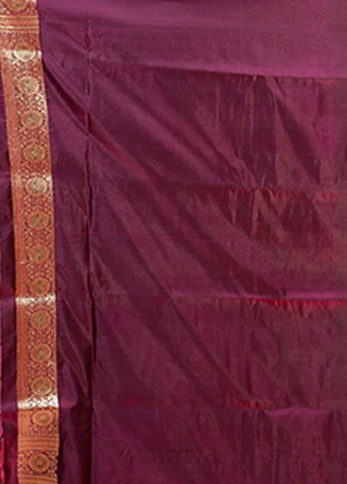 Purple Banarasi Silk Saree With Blouse Piece - Image 5