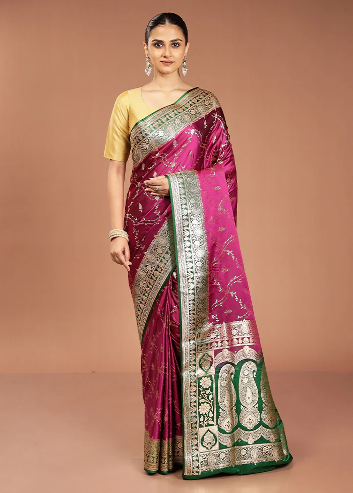 Purple Banarasi Silk Saree With Blouse Piece - Image 2