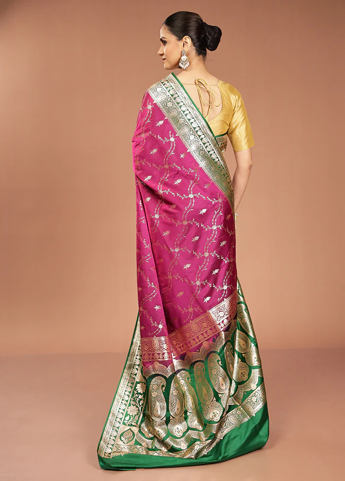 Purple Banarasi Silk Saree With Blouse Piece - Image 3