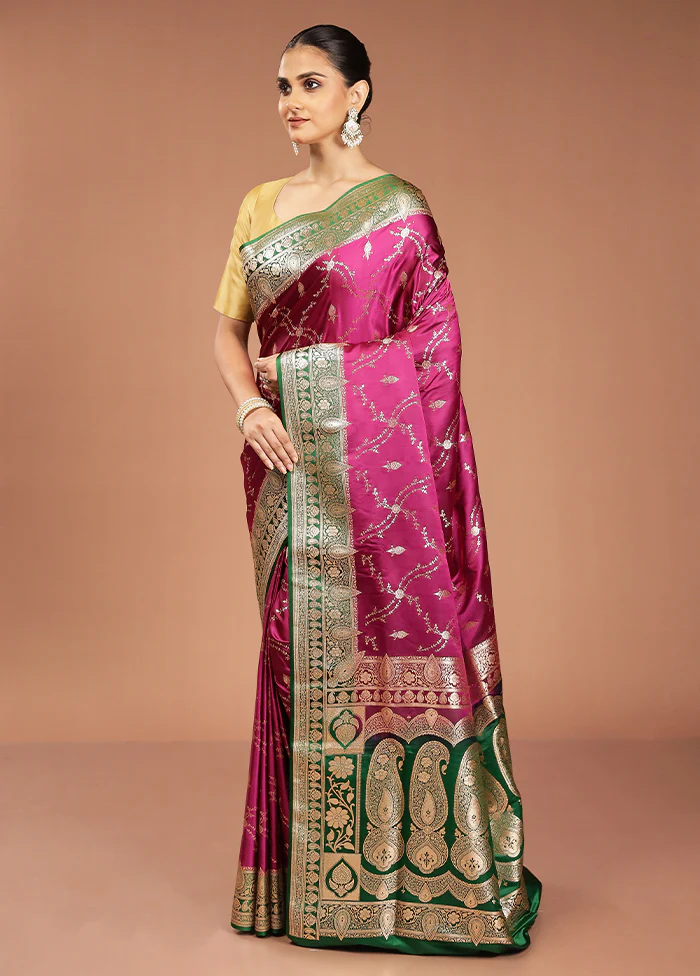 Purple Banarasi Silk Saree With Blouse Piece - Image 4