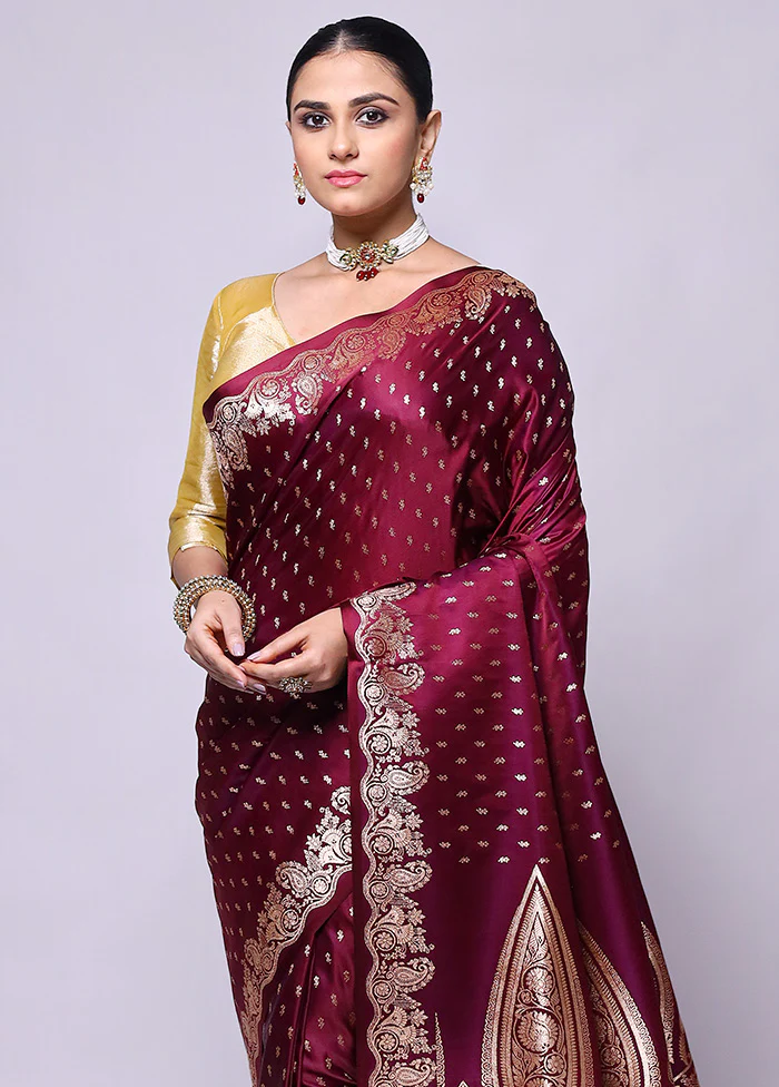 Purple Banarasi Silk Saree With Blouse Piece - Image 2