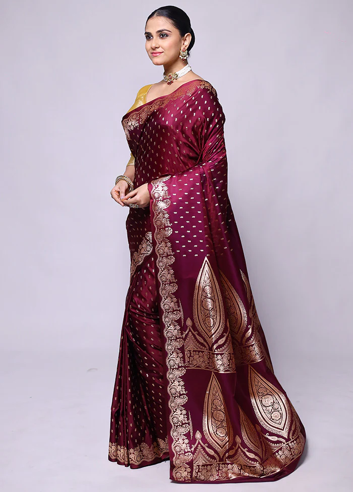 Purple Banarasi Silk Saree With Blouse Piece - Image 4