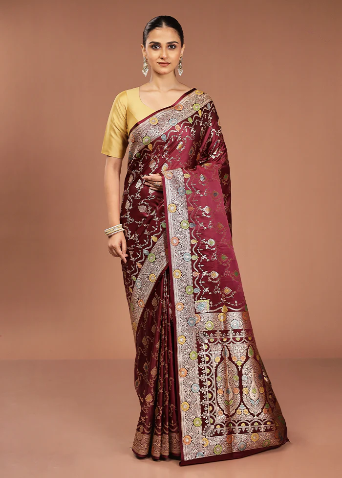 Purple Banarasi Silk Saree With Blouse Piece - Image 2